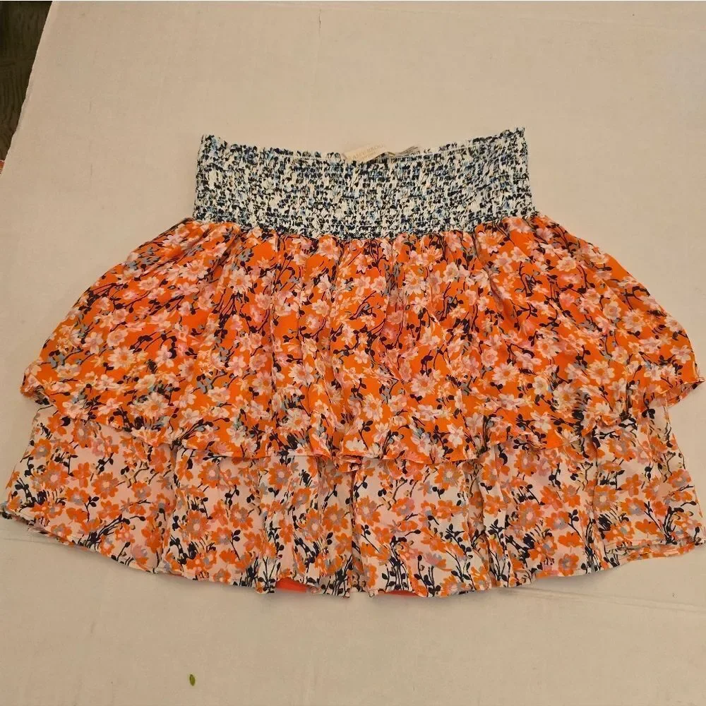 Ramy Brook Printed Annabelle Orange Floral Mini Skirt 100% Silk Size XS